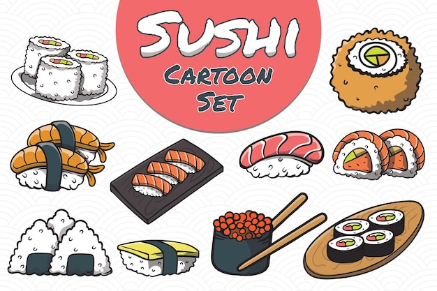 Conjunto de dibujos animados de sushi