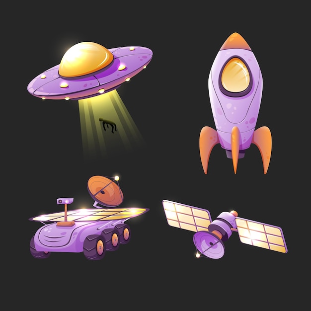 Conjunto de dibujos animados de tecnología espacial ilustración vectorial