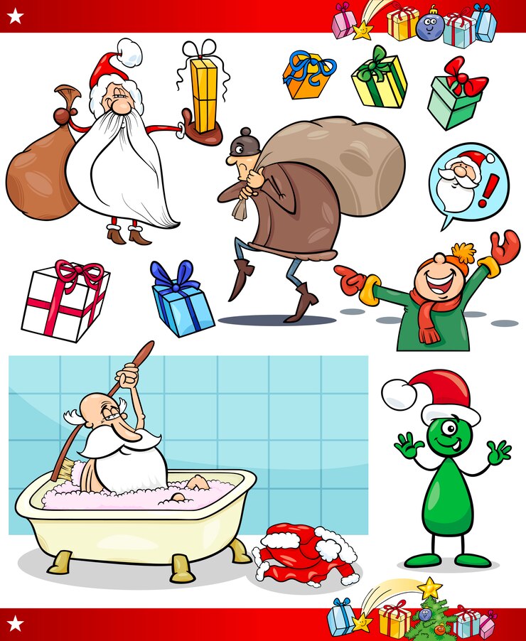 Vector conjunto de dibujos animados de tema de navidad