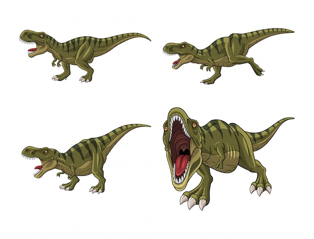 Vector conjunto de dibujos animados tiranosaurio aislado sobre fondo blanco