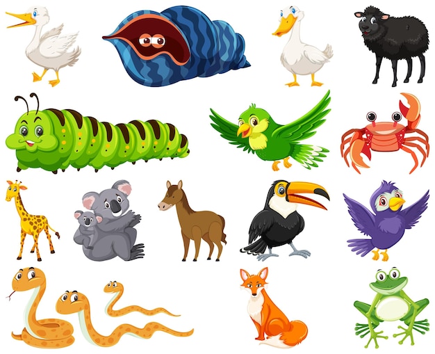 Vector conjunto de dibujos animados de varios animales