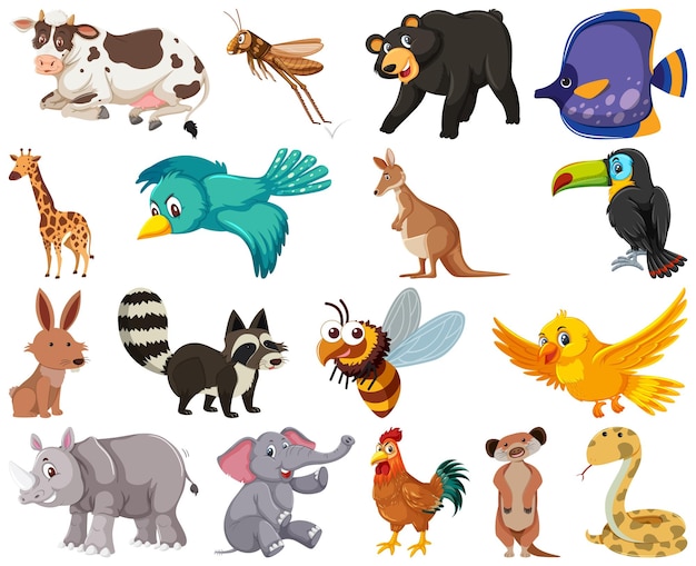 Vector conjunto de dibujos animados de varios animales