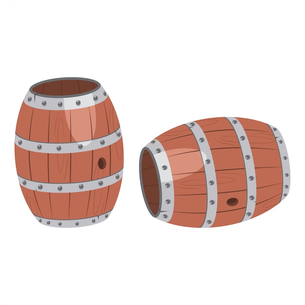 Conjunto de dibujos animados de vector de barril de madera aislado.