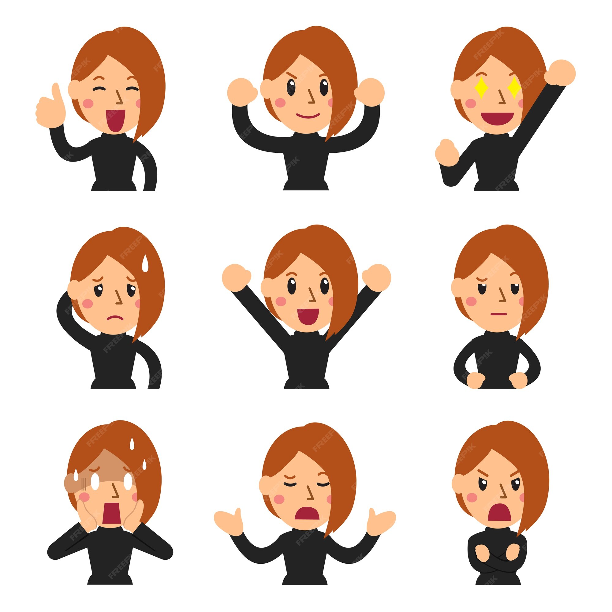 Conjunto de dibujos animados vector de caras de una mujer mostrando diferentes emociones para el diseño | Vector Premium Conjunto de dibujos animados vector de caras de una mujer mostrando diferentes emociones para el diseño | Vector Premium