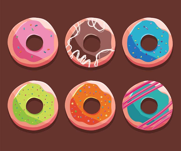 Conjunto de dibujos animados de vector de donuts