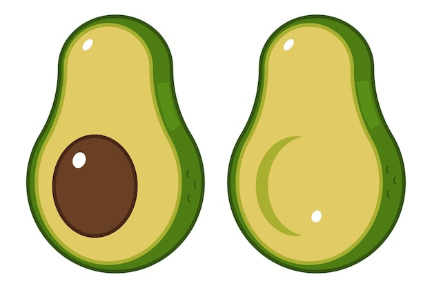 Conjunto de dibujos animados de vector de medio aguacate aislado en un fondo blanco.