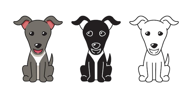 Conjunto de dibujos animados de vector de perro galgo para diseño