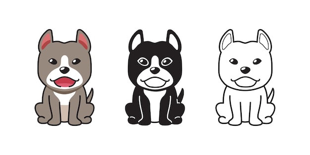 Conjunto de dibujos animados de vector de perro pitbull terrier para diseño