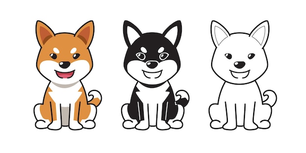 Conjunto de dibujos animados de vector de perro shiba inu para diseño