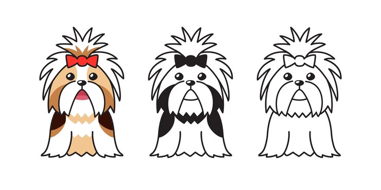 Vector conjunto de dibujos animados de vector de perro shih tzu