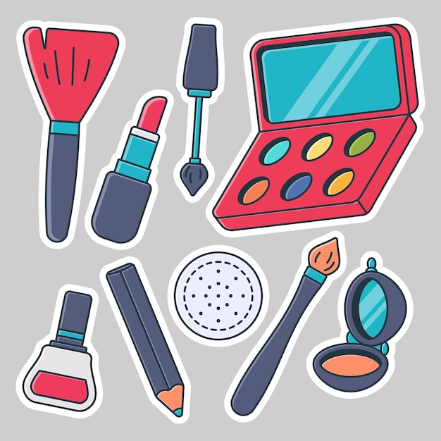 Vector conjunto de dibujos animados de vector de productos cosméticos y maquillaje aislado sobre fondo