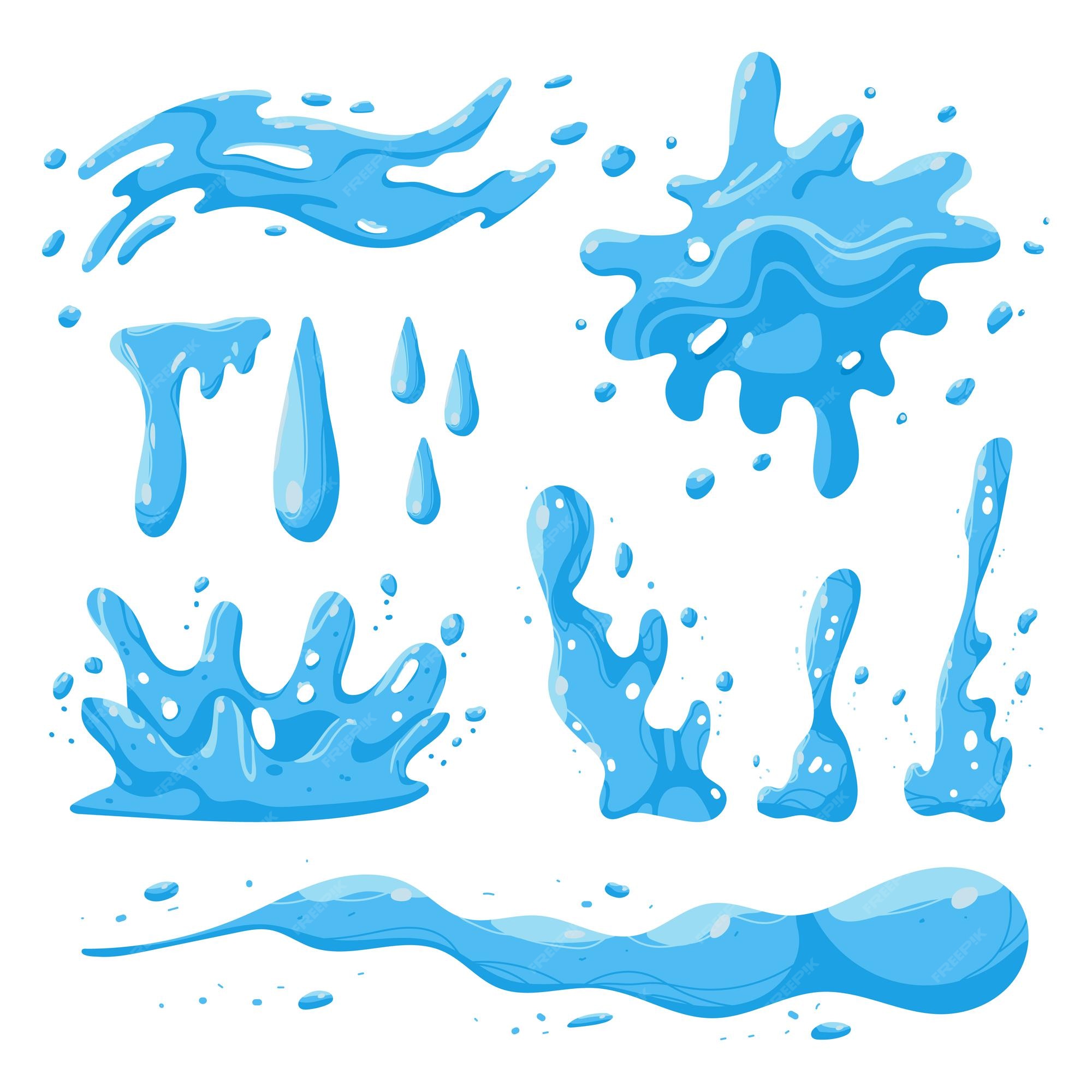 Conjunto de dibujos animados de vector de salpicaduras y gotas de agua aislado en un fondo blanco. | Vector Premium Conjunto de dibujos animados de vector de salpicaduras y gotas de agua aislado en un fondo blanco. | Vector Premium