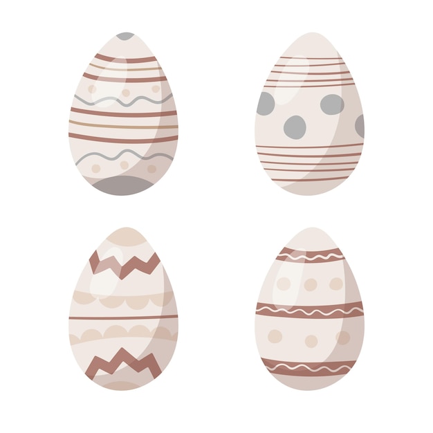 Conjunto de dibujos animados vectoriales de huevos de Pascua decorados aislados sobre fondo blanco