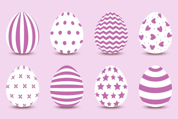 Conjunto de dibujos animados vectoriales de huevos pintados de pascua vector aislado