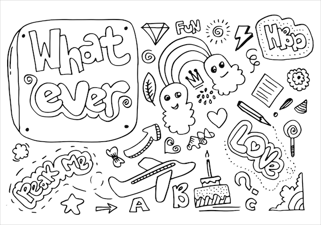 Conjunto de dibujos bonitos en fondo blanco niños dibujos en vector ilustración