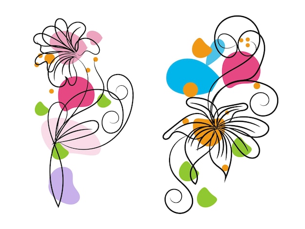 Vector conjunto de dibujos botánicos de hojas de flores silvestres