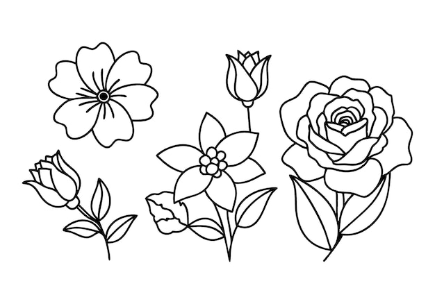 Conjunto de dibujos continuos de una línea de flores en flor Arte vectorial floral minimalista