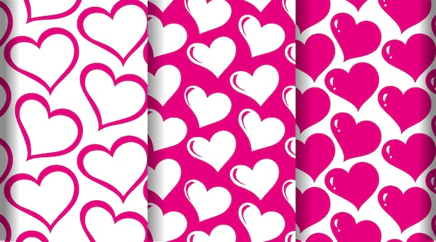 Conjunto de dibujos de corazones lindos, dibujos para el día de San Valentín, fondo rosado romántico, impresión de ropa.