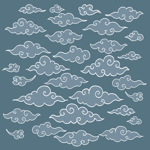 Vector conjunto de dibujos decorativos de nubes a mano ilustración del patrón de fondo vectorial