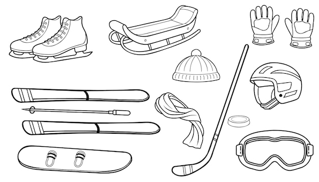conjunto de dibujos dibujados de deportes de invierno