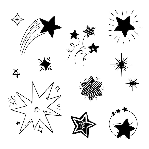 Conjunto de dibujos de estrellas dibujados a mano