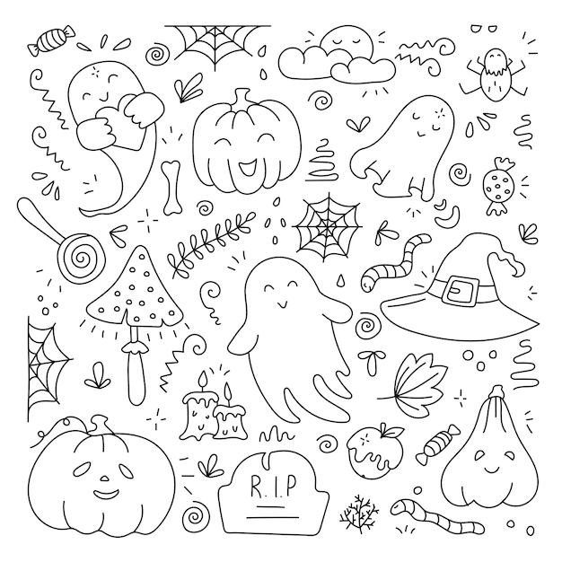 Conjunto de dibujos de Halloween Vector aislado sobre fondo blanco