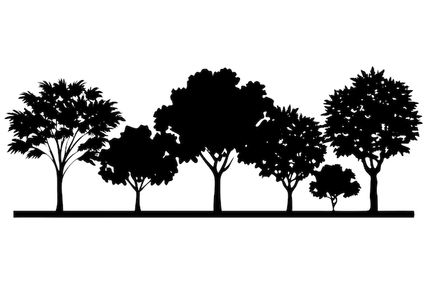 conjunto de dibujos de línea de árbol pequeño H