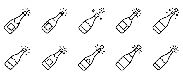 Conjunto de dibujos de líneas del icono de la botella de cócteles