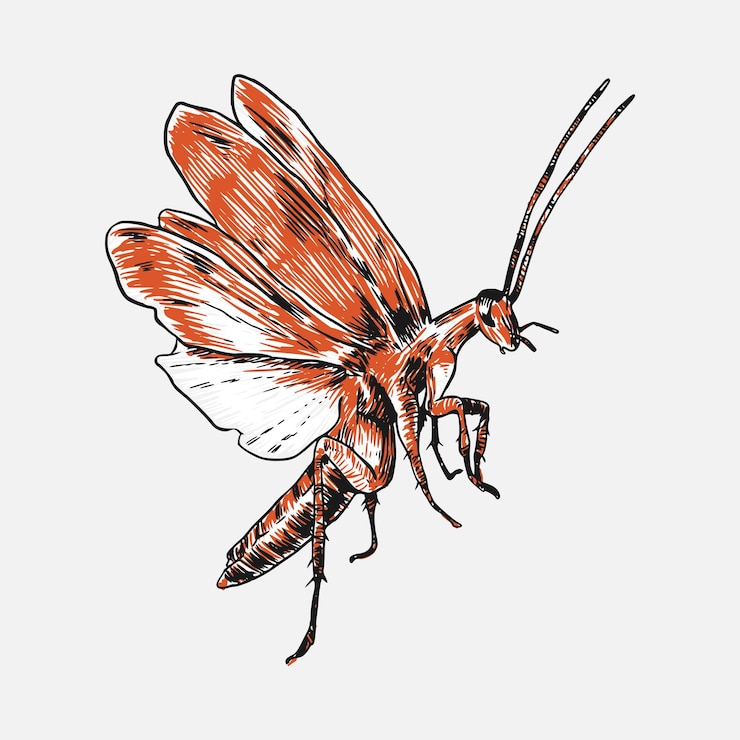 Vector conjunto de dibujos a mano de cucarachas voladoras dibujo boceto fondo aislado ilustración vectorial
