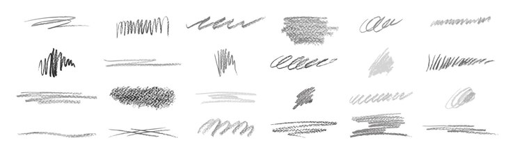 Vector conjunto de dibujos a mano con lápiz de grafito, garabateos, trazos, líneas, garabates y formas.