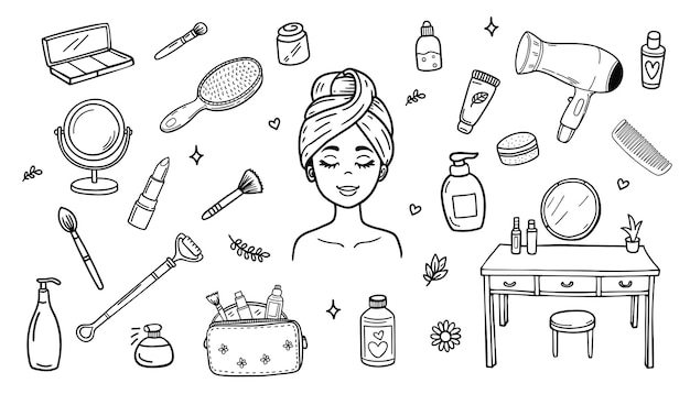 Conjunto de dibujos de maquillaje y belleza