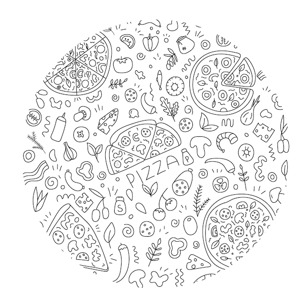 Conjunto de dibujos de pizza Vector aislado en fondo blanco