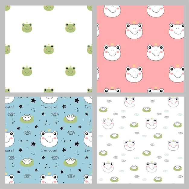 Conjunto de dibujos de ranas pequeñas dibujados a mano Sapo para ropa de bebé Ilustración vectorial i