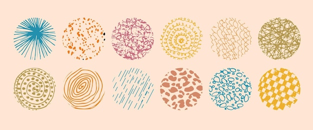Conjunto de dibujos redondos de fondo de colores abstractos dibujados a mano
