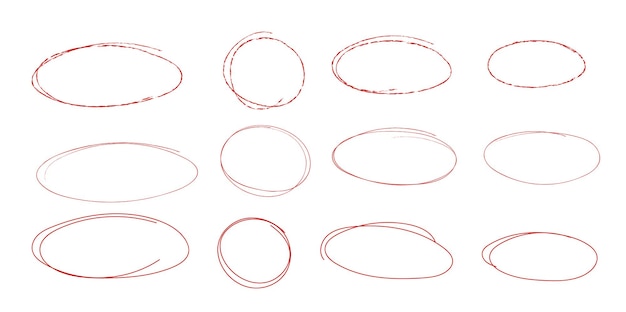 Conjunto de dibujos vectoriales de círculos resaltados en rojo