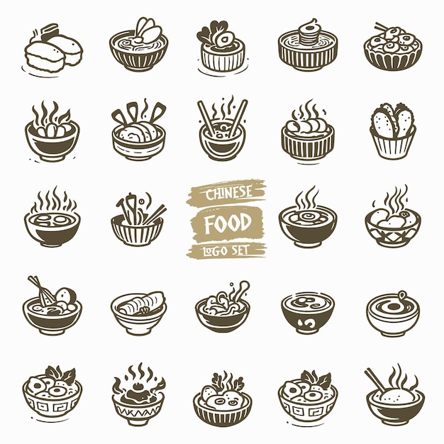 Conjunto de dibujos vectoriales de iconos de comida china