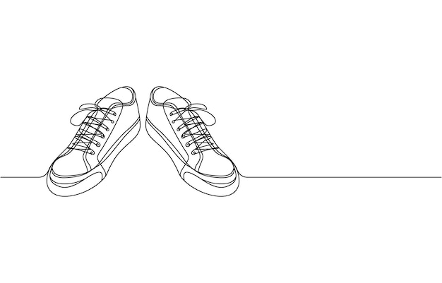 Conjunto de dibujos vectoriales simples de un par de zapatos de cuero Sneaker Shoe Running Vector continuo