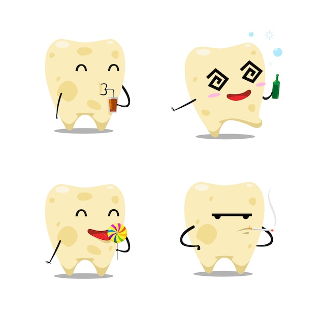 El conjunto de dientes cariados. Ilustración vectorial aislado