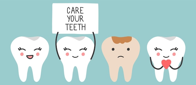 Un conjunto de dientes felices Lindos personajes dentales