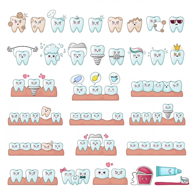 Conjunto de dientes kawaii