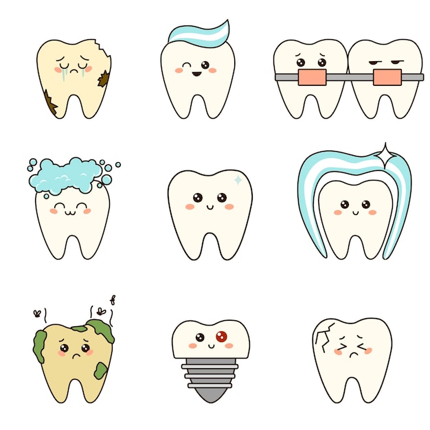 Vector conjunto de dientes pequeños y lindos