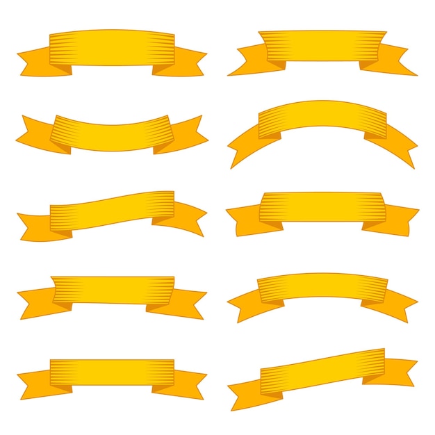 Conjunto de diez cintas amarillas y pancartas para diseño web. Gran elemento de diseño aislado sobre fondo blanco. ilustración vectorial