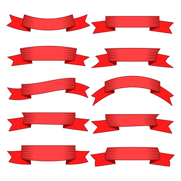 Conjunto de diez cintas rojas y pancartas para diseño web Gran elemento de diseño aislado sobre fondo blanco Vector illustrationxA