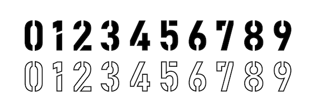 Conjunto de diez números de cero a nueve Elementos numéricos para su diseño Tipo de letra de estilo moderno y moderno Ilustración vectorial