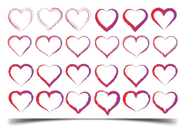 conjunto, de, diferente, rojo, corazones, bosquejo, corazones, icono, colección, amor, símbolo, iconos, conjunto, mano, dibujado