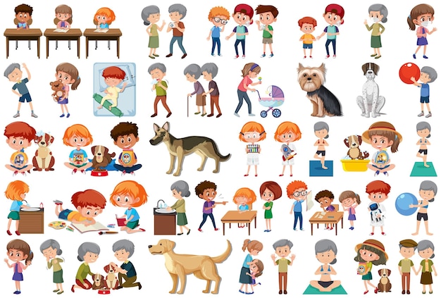 Conjunto de diferentes actividades personas en estilo de dibujos animados