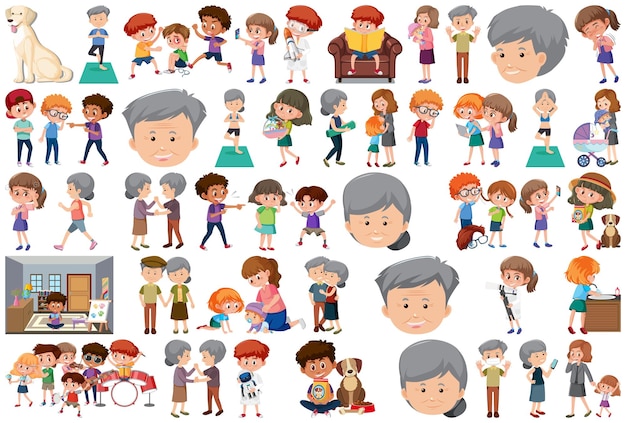 Vector conjunto de diferentes actividades personas en estilo de dibujos animados