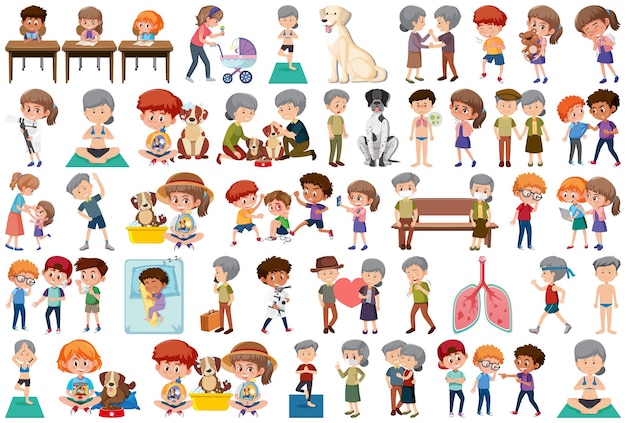 Conjunto de diferentes actividades personas en estilo de dibujos animados