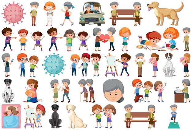 Conjunto de diferentes actividades personas en estilo de dibujos animados