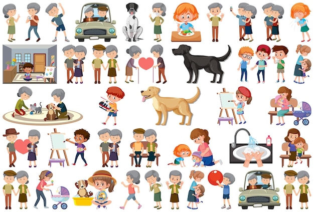 Conjunto de diferentes actividades personas en estilo de dibujos animados
